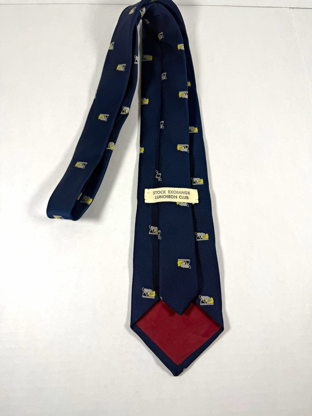 Stock Exchange Luncheon Club Silk Woven Tie Navy Bull Logo Animal Print